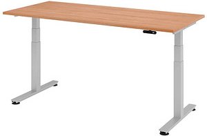 HAMMERBACHER XDSM19 elektrisch höhenverstellbarer Schreibtisch nussbaum rechteckig, T-Fuß-Gestell silber 180,0 x 80,0 cm