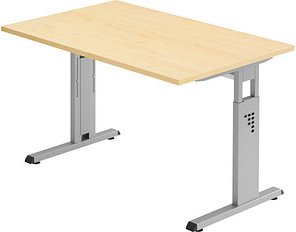 Thumbnail - HAMMERBACHER OS 12 höhenverstellbarer Schreibtisch ahorn rechteckig, C-Fuß-Gestell silber 120,0 x 80,0 cm