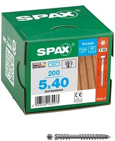 SPAX® Terrassenschrauben T25 Zylinderkopf Edelstahl A2 0537000500403 5 mm x 40 mm, 200 St.