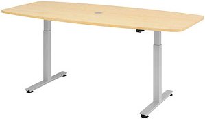 Thumbnail - HAMMERBACHER Konferenztisch XMST22 ahorn Tonnenform, T-Fuß-Gestell silber, 220,0 x 83,0/103,0 x 71,0 - 120,0 cm