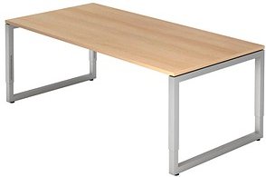 HAMMERBACHER RS2E höhenverstellbarer Schreibtisch eiche rechteckig, O-Fuß-Gestell silber 200,0 x 100,0 cm