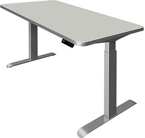 Kerkmann Move 3 Premium elektrisch höhenverstellbarer Schreibtisch lichtgrau rechteckig, T-Fuß-Gestell silber 160,0 x 80...