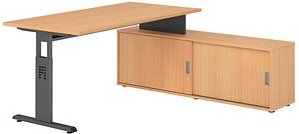 HAMMERBACHER OSE16SB höhenverstellbarer Schreibtisch buche rechteckig, T-Fuß-Gestell grau 160,0 x 80,0 cm