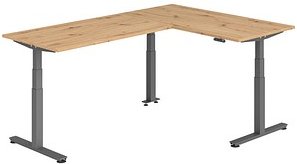 HAMMERBACHER XDSMW1616 elektrisch höhenverstellbarer Schreibtisch asteiche rechteckig, T-Fuß-Gestell grau 160,0 x 240,0 ...