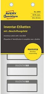 50 AVERY Zweckform Inventaretiketten 6905 schwarz 50,0 x 20,0 mm