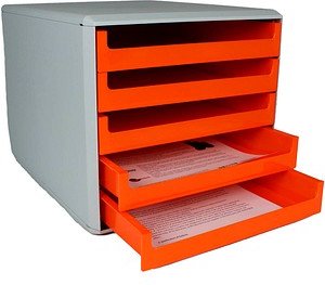 M&M Schubladenbox orange 30050959, DIN A4 mit 5 Schubladen