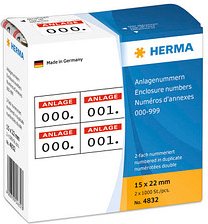 HERMA Klebenummern 4832 Zahlen, weiß/rot 15,0 x 22,0 mm, 2x1.000 Etiketten