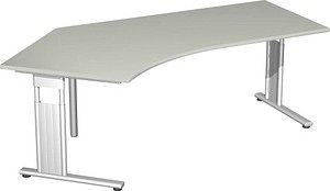 geramöbel Flex höhenverstellbarer Schreibtisch lichtgrau L-Form, C-Fuß-Gestell silber 216,6 x 113,0 cm