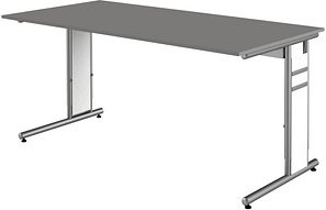Thumbnail - Kerkmann Priola höhenverstellbarer Schreibtisch grafit rechteckig, C-Fuß-Gestell silber 160,0 x 80,0 cm