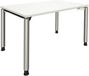 fm fastline höhenverstellbarer Schreibtisch weiß rechteckig, 4-Fuß-Gestell silber 120,0 x 80,0 cm