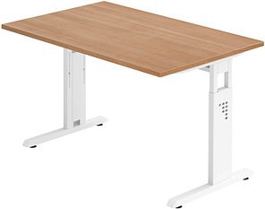 HAMMERBACHER OS 12 höhenverstellbarer Schreibtisch nussbaum rechteckig, C-Fuß-Gestell weiß 120,0 x 80,0 cm