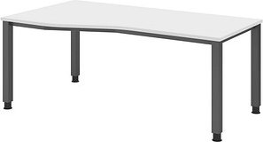 Thumbnail - HAMMERBACHER QS18 höhenverstellbarer Schreibtisch weiß Trapezform, 4-Fuß-Gestell grau 180,0 x 80,0/100,0 cm