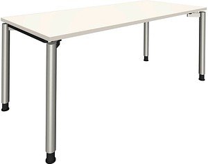 fm Sidney höhenverstellbarer Schreibtisch weiß rechteckig, 4-Fuß-Gestell Rundrohr silber 180,0 x 80,0 cm