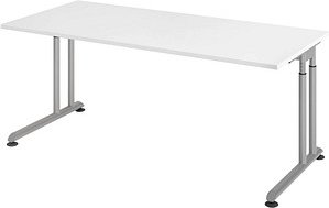 HAMMERBACHER ZS19 höhenverstellbarer Schreibtisch weiß rechteckig, C-Fuß-Gestell silber 180,0 x 80,0 cm