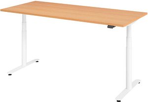 HAMMERBACHER VXDLR19 elektrisch höhenverstellbarer Schreibtisch buche rechteckig, T-Fuß-Gestell weiß 180,0 x 80,0 cm