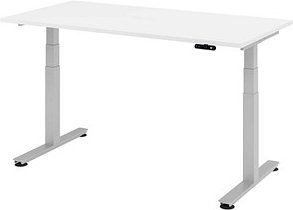 HAMMERBACHER XDSM16 elektrisch höhenverstellbarer Schreibtisch weiß rechteckig, T-Fuß-Gestell silber 160,0 x 80,0 cm