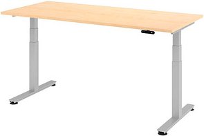 HAMMERBACHER XDSM19 elektrisch höhenverstellbarer Schreibtisch ahorn rechteckig, T-Fuß-Gestell silber 180,0 x 80,0 cm