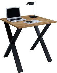 VCM my office Lona Schreibtisch honig-eiche quadratisch, X-Fuß-Gestell schwarz 80,0 x 80,0 cm