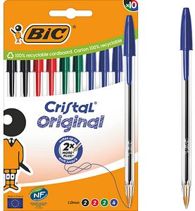 BIC Kugelschreiber Cristal Original transparent, Schreibfarbe: farbsortiert, 10 St.