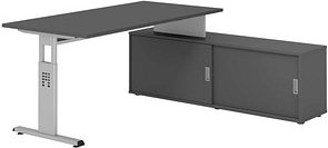 HAMMERBACHER OSE16SB höhenverstellbarer Schreibtisch grafit rechteckig, T-Fuß-Gestell silber 160,0 x 80,0 cm