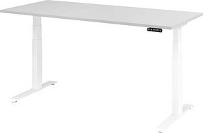 HAMMERBACHER XDKB19 elektrisch höhenverstellbarer Schreibtisch lichtgrau rechteckig, C-Fuß-Gestell weiß 180,0 x 80,0 cm