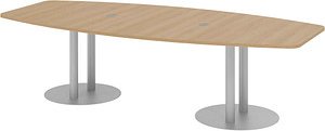 HAMMERBACHER Konferenztisch KT28S eiche Tonnenform, Rundrohr silber, 280,0 x 85,0 - 130,0 x 74,0 cm