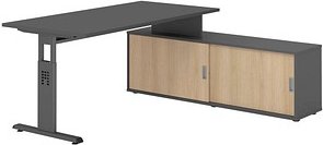 HAMMERBACHER OSE16SB höhenverstellbarer Schreibtisch grafit rechteckig, T-Fuß-Gestell grau 160,0 x 80,0 cm