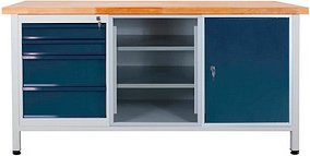 ADB Werkbank lichtgrau, anthrazitgrau 4 Schubladen 170,0 x 60,0 x 84,0 cm