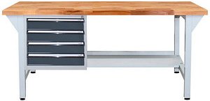 ADB Werkbank lichtgrau, anthrazitgrau 4 Schubladen 150,0 x 75,0 x 85,0 cm