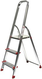 SZ Metall Stehleiter einseitig silber 3 Stufen, H: 126,0 cm