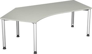 geramöbel Flex höhenverstellbarer Schreibtisch lichtgrau, silber L-Form, 5-Fuß-Gestell silber 216,6 x 113,0 cm