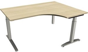 fm Sidney höhenverstellbarer Schreibtisch königsahorn Bogenform, C-Fuß-Gestell Quadratrohr silber 160,0 x 80,0 cm