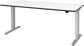 röhr Imperia elektrisch höhenverstellbarer Schreibtisch weiß rechteckig, T-Fuß-Gestell silber 160,0 x 80,0 cm