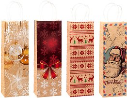 TSI Geschenktüten für Flaschen Weihnachten Serie 4 Motiv sortiert 12,0 x 36,0 cm, 12 St.