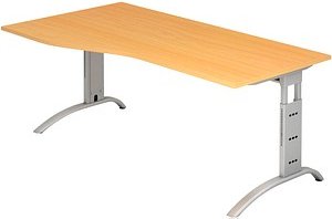 HAMMERBACHER Savona höhenverstellbarer Schreibtisch buche Trapezform, C-Fuß-Gestell silber 180,0 x 80,0/100,0 cm