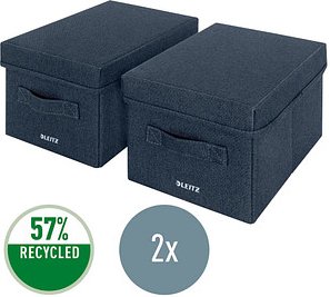 Leitz Stoff-Aufbewahrungsbox mit Deckel, klein, faltbar, 2er-Pack, 190 x 285 x 160 mm, samtgrau