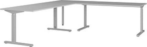 GERMANIA Profi 3.0 Schreibtisch lichtgrau L-Form, C-Fuß-Gestell silber 260,0 x 240,0 cm