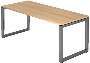 HAMMERBACHER Unni SE1 höhenverstellbarer Schreibtisch eiche rechteckig, Kufen-Gestell grau 180,0 x 80,0 cm