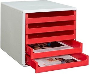 M&M Schubladenbox rot 30050906, DIN A4 mit 5 Schubladen, 1 St.