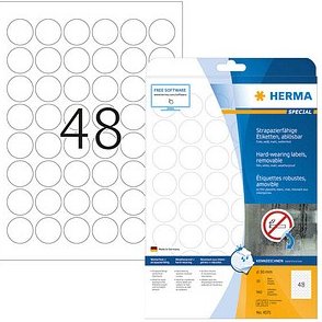 Thumbnail - 960 HERMA wetterfeste Folienetiketten 4571 weiß 30,0 x 30,0 mm