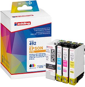 edding EDD-492 schwarz, cyan, magenta, gelb Druckerpatronen kompatibel zu EPSON 27XL / T2711XL/12XL/13XL/14XL, 4er-Set