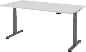 HAMMERBACHER XDSM2E elektrisch höhenverstellbarer Schreibtisch lichtgrau rechteckig, T-Fuß-Gestell grau 200,0 x 100,0 cm