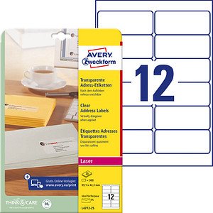 Thumbnail - AVERY Zweckform Folien-Adressetiketten L4772-25 transparent 99,1 x 42,3 mm, 25 Blatt