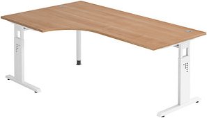 HAMMERBACHER OS 82 höhenverstellbarer Schreibtisch nussbaum L-Form, C-Fuß-Gestell weiß 200,0 x 80,0/120,0 cm