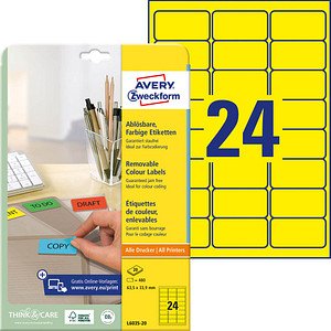 480 AVERY Zweckform Etiketten L6035-20 gelb 63,5 x 33,9 mm