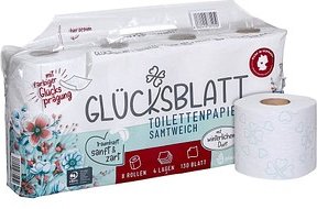 GLÜCKSBLATT Toilettenpapier samtweich 4-lagig, 8 Rollen