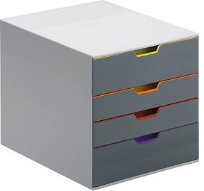 Thumbnail - DURABLE Schubladenbox VARICOLOR® dunkelgrau mit bunten Farblinien 760427, DIN A4 mit 4 Schubladen, 1 St.