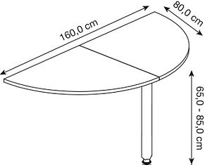 HAMMERBACHER Anbautisch LA160 nussbaum, grau halbrund 160,0 x 80 x 65,5 - 82,5 cm