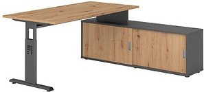 HAMMERBACHER OSE16SB höhenverstellbarer Schreibtisch asteiche rechteckig, T-Fuß-Gestell grau 160,0 x 80,0 cm