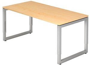 Thumbnail - HAMMERBACHER RS16 höhenverstellbarer Schreibtisch ahorn rechteckig, Kufen-Gestell silber 160,0 x 80,0 cm